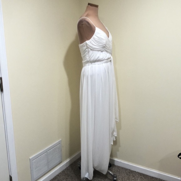 IEENA By Mac Duggal Flowy Faux Wrap Jumpsuit Size Large White Wide Leg - Picture 4 of 10